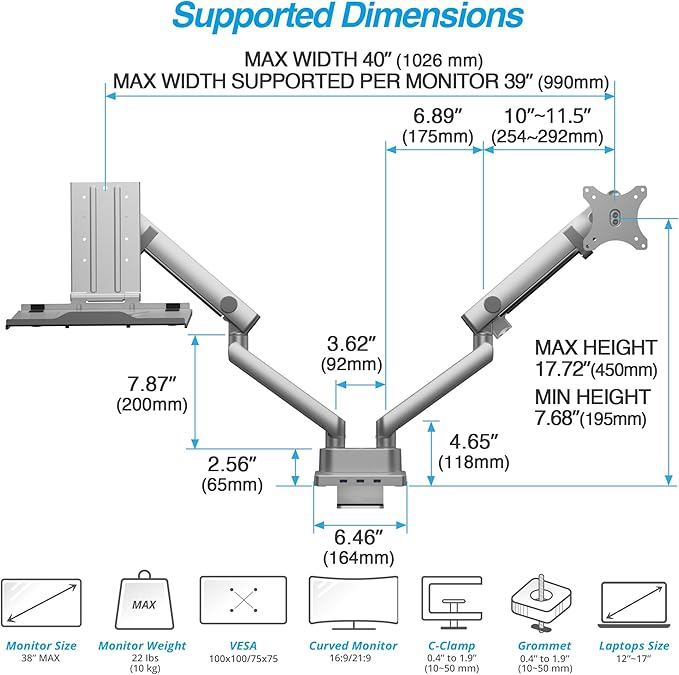 AVLT Dual 17”-38" Monitor Arm Desk Mount - Image 4