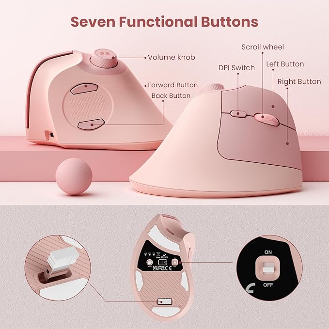 seenda Ergonomic Mouse Rechargeable, USB+Dual Bluetooth, MOU-302 Vertical - Image 6