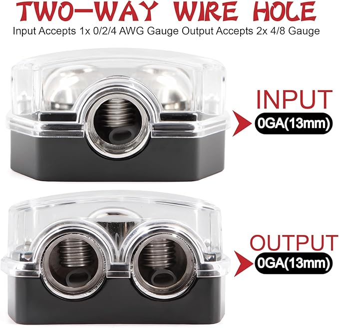 2 Way Power Distribution Block 1x 0 GA in 2X 0 GA Out Circuit Protector - Image 3