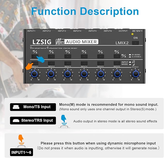 LZSIG Mini Audio Mixer, Stereo Line Mixer - Image 5