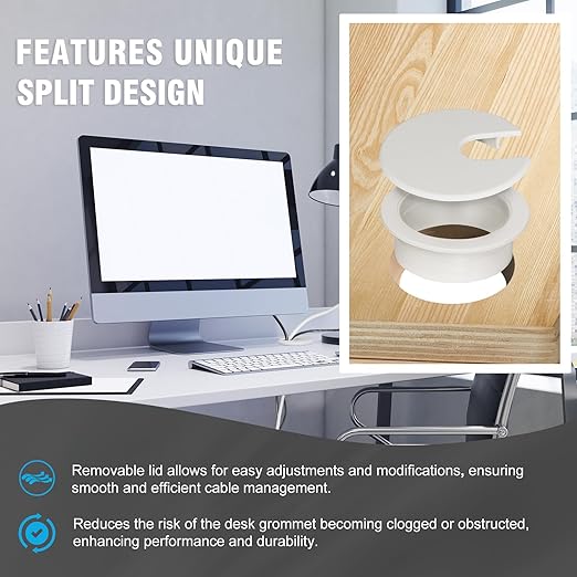 1-3/8" White Desk Grommet with Bi-Metal Hole Saw, JTemgle Plastic Cable Hole - Image 4