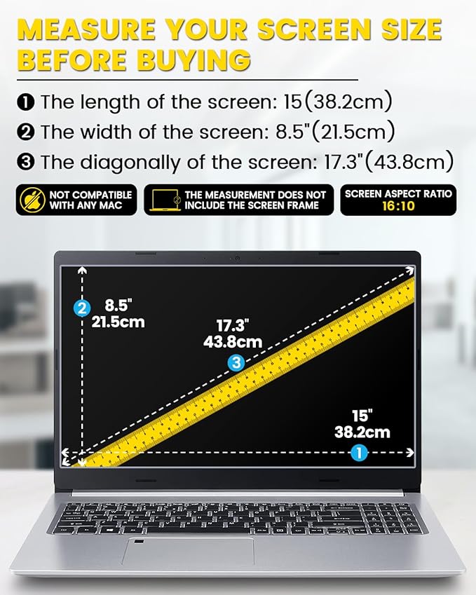 F FORITO 17 Inch 16:10 360°Laptop Privacy Screen Protector, Anti Peeping Anti - Image 7