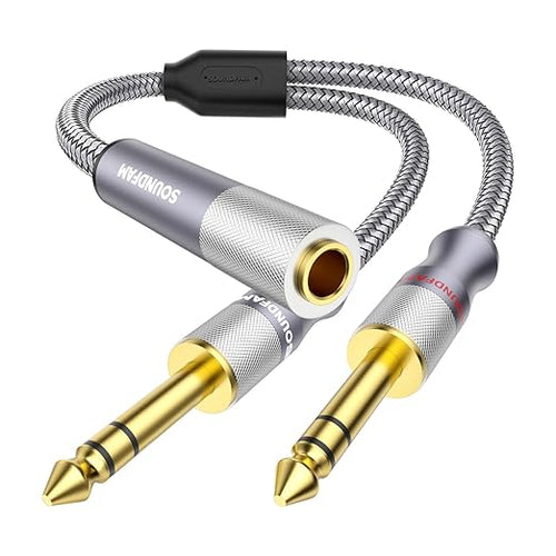 1/4" Splitter Cable 2 Feet/60CM, Microphone Splitter 1 Female to 2 Male TRS 1/4 by SOUNDFAM