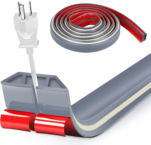 10ft Large Grey Floor Cord Cover, Self-2" x 0.6", Cable Cavity:0.8" x 0.4" by CHUDENG