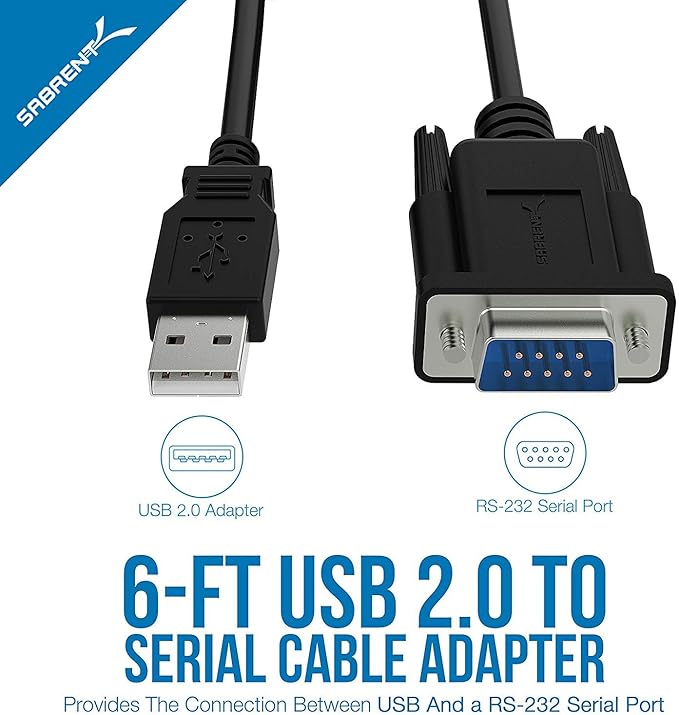 SABRENT USB 2.0 to Serial DB-9 RS-232 Adapter Cable 6ft Cable - Image 2