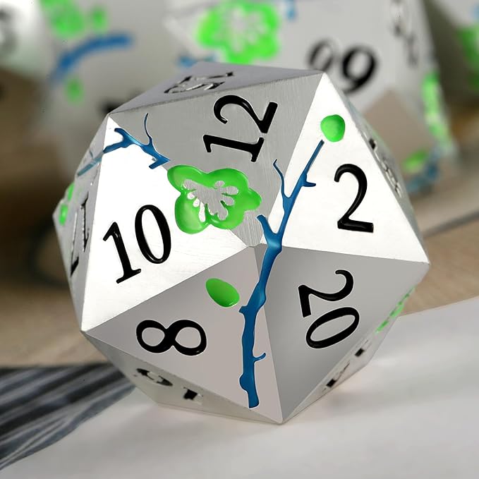 Glow in The Dark Metal Dice, DNDND 7 PCS Green Metallic D&D Dice Set - Image 5