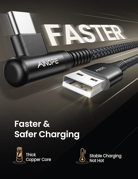 AINOPE 2-Pack Type C Charging Cable 3.1A Fast Charge, Right Angle USB C Cable - Image 4