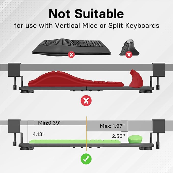 BONTEC KMT01 Under Desk Keyboard Tray, Pull-Out Keyboard & Mouse Platform - Image 6