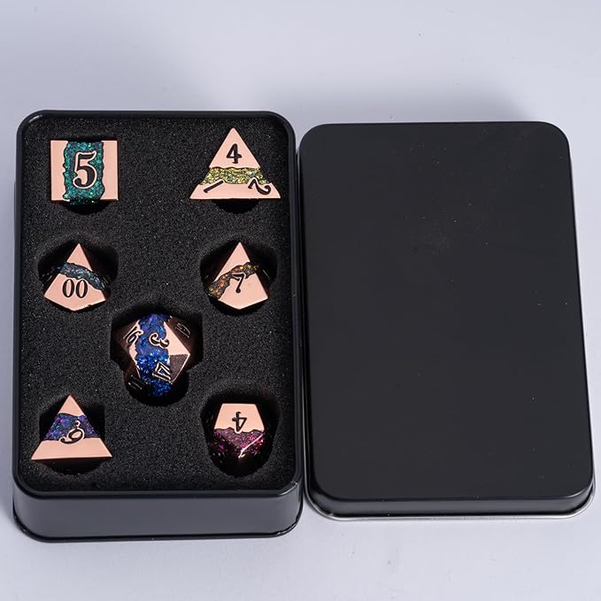 Metal RPG Dice Set, DND Polyhedral Dice Set 7pcs, Metallic Glitter Large Stripe - Image 6