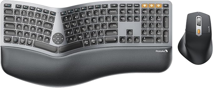ProtoArc Ergonomic Keyboard Mouse, EKM01 Plus Full Size Wireless Bluetooth Ergo by ProtoArc