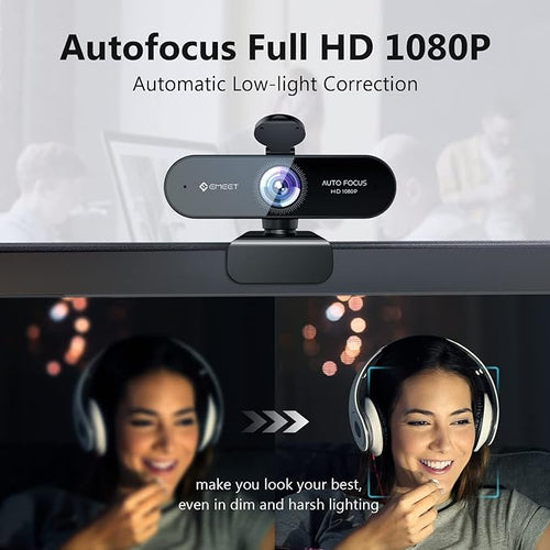 1080P Webcam with Microphone, eMeet Nova AutoFocus HD Webcam, 96°View Web - Image 2