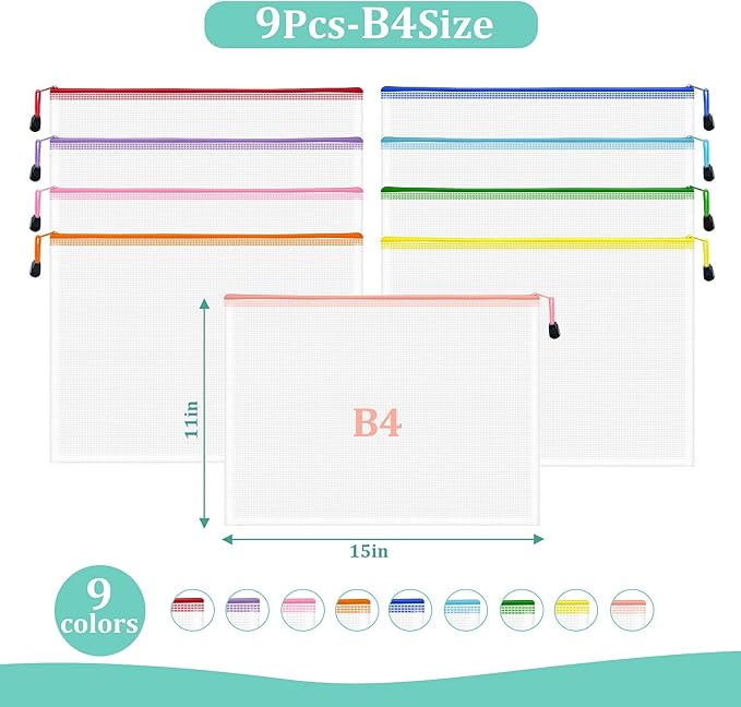 9pcs Mesh Zipper Pouch Bags, B4 Sizes Zipper Pouch, Mesh Bags - Image 2
