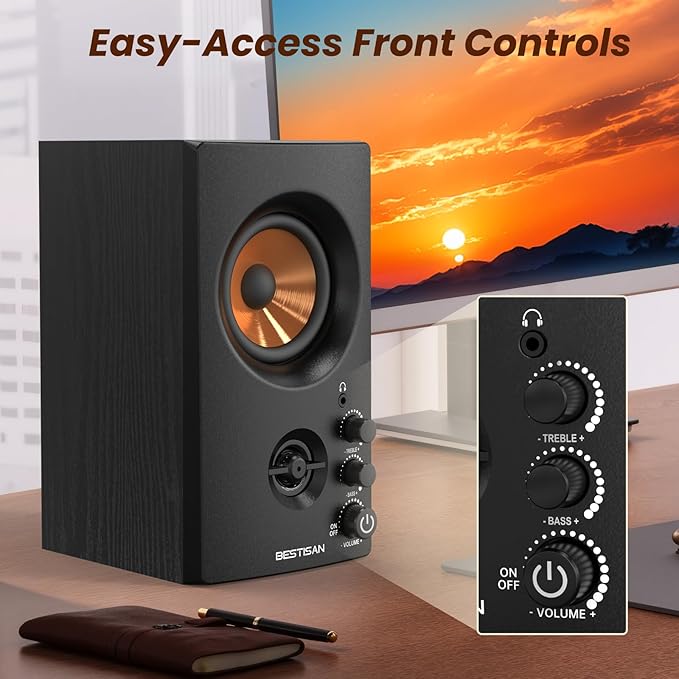 BESTISAN Active Bookshelf Speakers, 50W BT Home Speakers, 3’’ Woofer, 1’’ Silk - Image 4