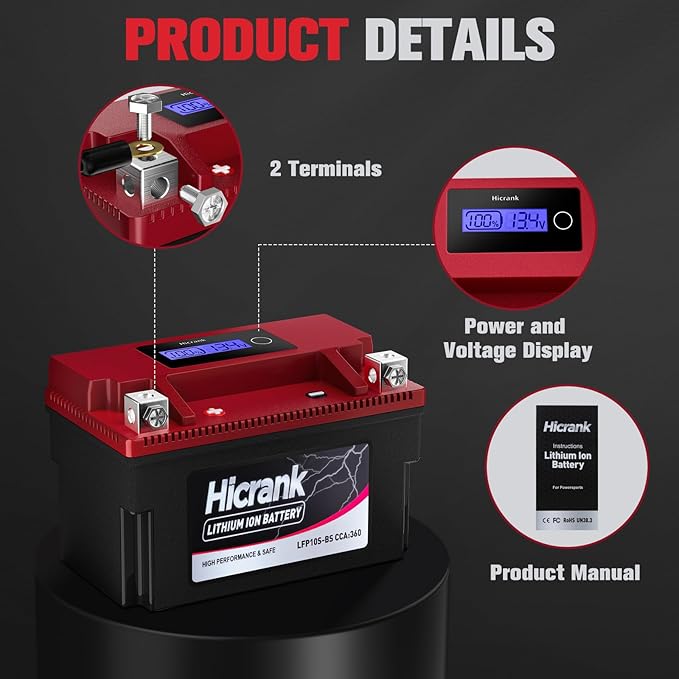 YTZ10S Lithium 12V 6Ah 360CCA LiFePO4 Motorcycle Battery, Powersports Battery - Image 3