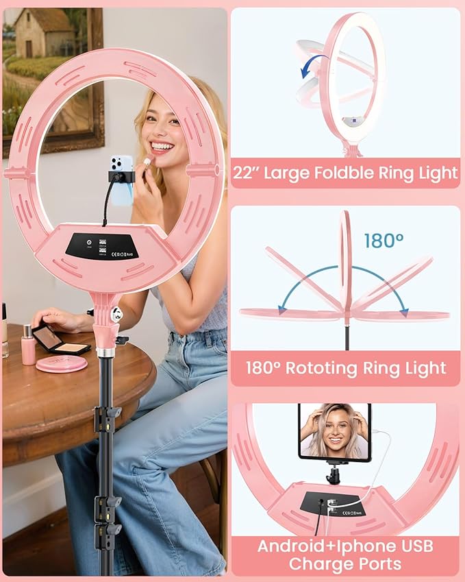 22" Large Ring Light with Stand, Foldable LED Big Ring Light Tripod - Image 3