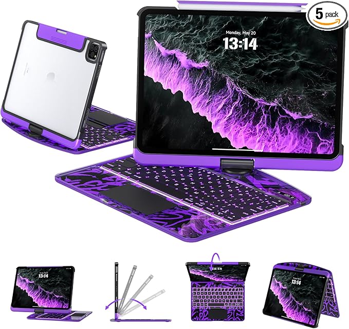 Transparent Case with Keyboard for iPad 9th10.2 Inch, with 7-Color Backlit by Tiaota