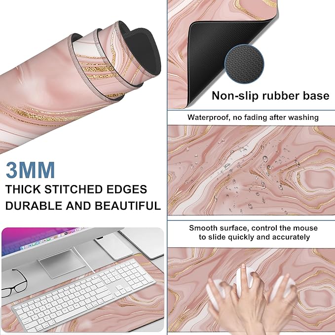 Liquid Marble Gaming Mouse Pad 3mm Thick Stitched Edge Waterproof Non-Slip - Image 2
