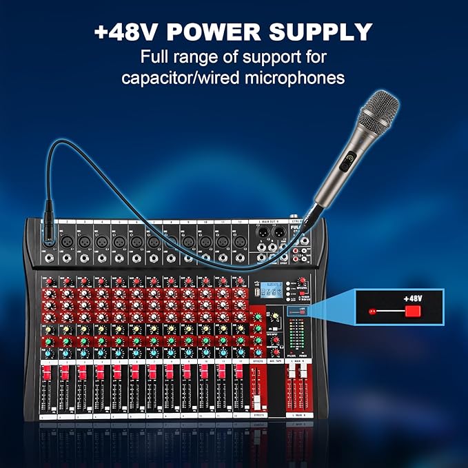 12 Channel Audio Mixer, Professional Music Mixer Board DJ Mixing Console - Image 5