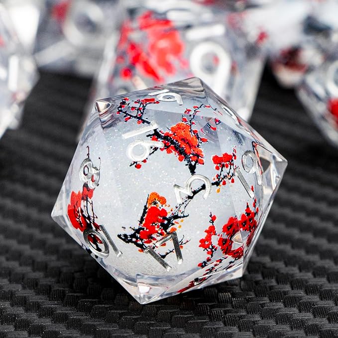 ARUOHHA DND Resin Dice Plum Blossom Liquid Core White Sharp Edge Dragons - Image 3
