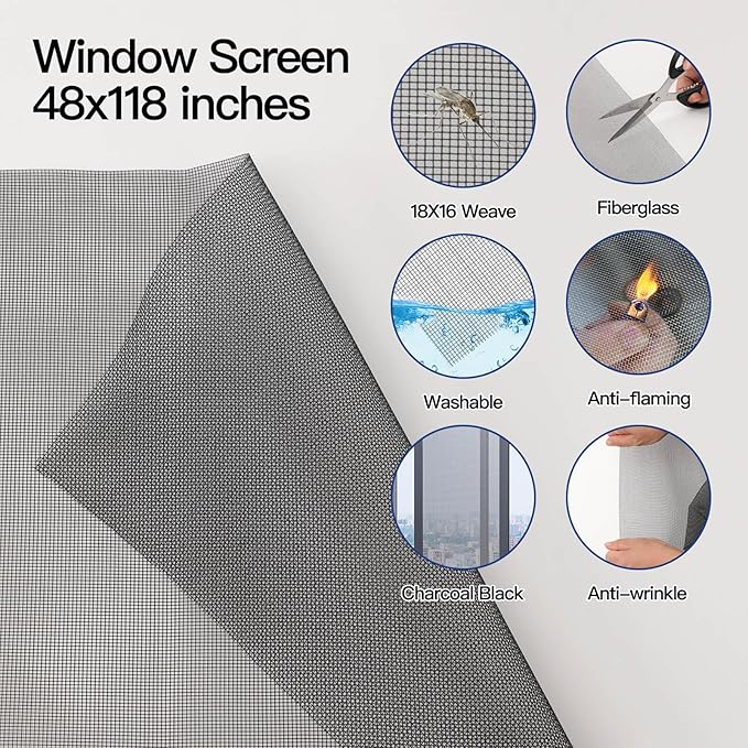 Window Screen Door Repair Kit Include Window Screens Mesh 48"x114" - Image 3