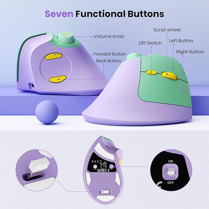 seenda Ergonomic Mouse Rechargeable, USB+Dual Bluetooth, MOU-302 Vertical - Image 7