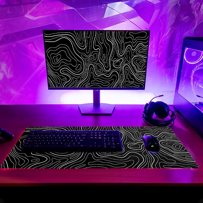 Topographic Contour Black Gaming Mouse Pad XL Geographic Map Lines Extended Big - Image 6