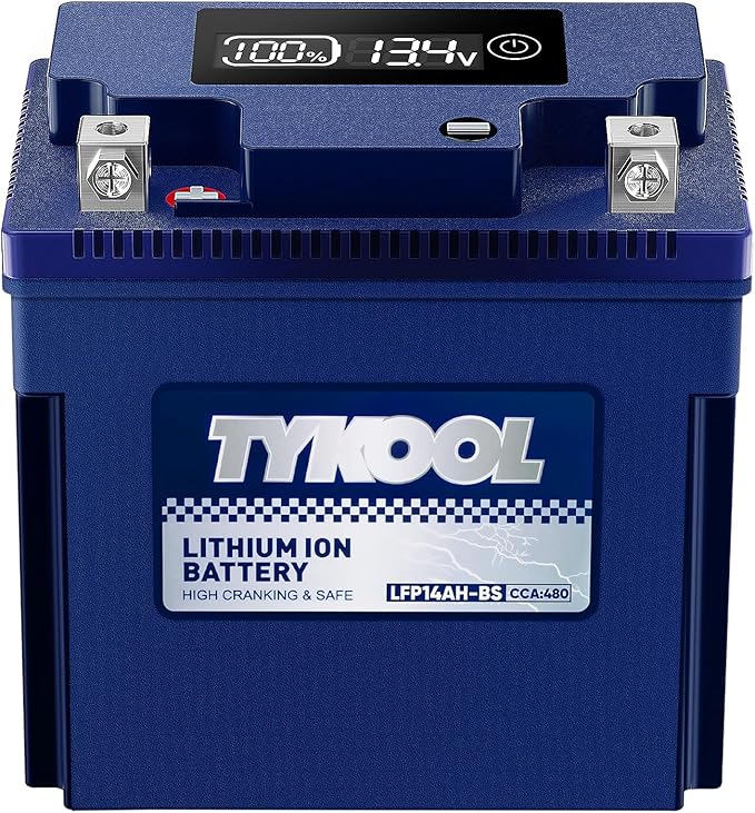 TYKOOL YTX14AH-BS High Performance LiFePO4 Lithium ATV Battery, 12V 8Ah by TYKOOL
