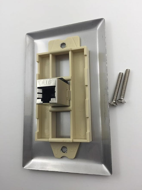 1 Port Cat 6 Shielded Female to Female Stainless Steel Wall Plate - Image 2