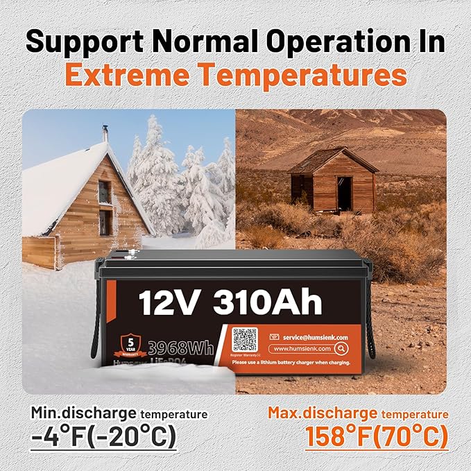 12V 310Ah LiFePO4 Lithium Battery 2PCS– Max. 3968Wh, 15000+ Deep Cycle Battery - Image 5