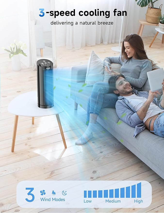 Grelife Tower Fan, Mechanical Controls, 3 Speed Settings, 90° Oscillation - Image 3
