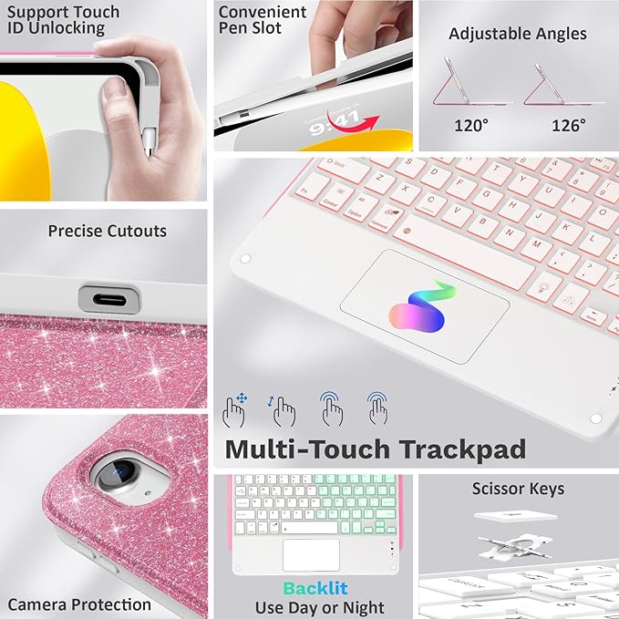 MoKo Touch Keyboard Case for iPad 11th Generation 11 inch 2025, iPad 10th - Image 3