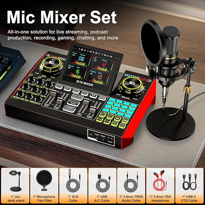 Podcast microphone bundle, live sound card, streaming audio mixer, podcast - Image 8