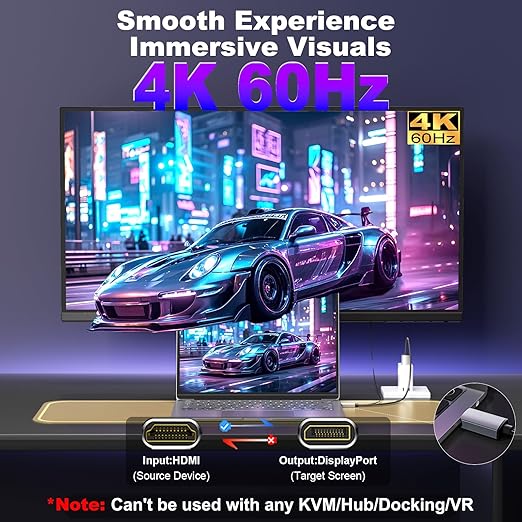 Active HDMI to DisplayPort Cable 3FT, 4K 60Hz 1080p 120Hz, Unidirectional HDMI - Image 2