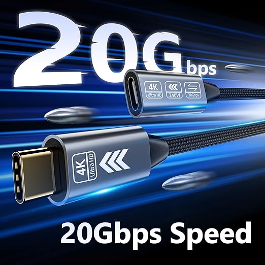 USB C Extension Cable 6.6FT, 20Gbps/240W USB3.2 Type C Extender Cord, 4K@60Hz - Image 3