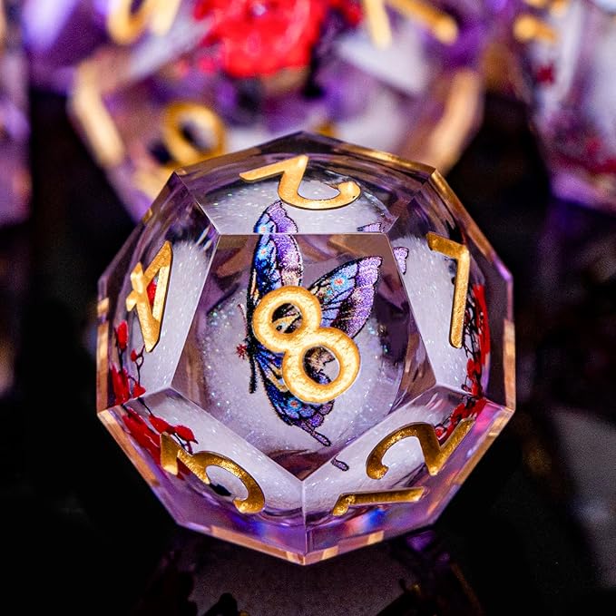 Butterfly DND Dice Purple Liquid Core Dice Set - Image 4
