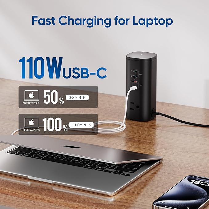 Surge Protector Power Strip Tower, TenTrend 160W Fast Charging Station - Image 3