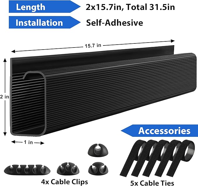 Cable Management Under Desk 31.5in J Channel, ZhiYo Cord Organizer - Image 5