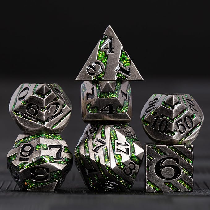 Stripe Metal Dice Set D&D, RPG Polyhedral Dice Set - Image 2