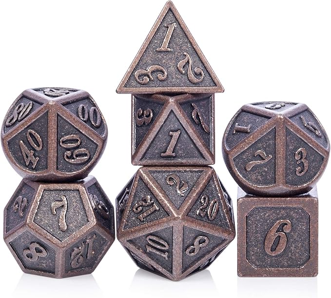 D&D Metal Dice Set, DNDND 7PCS Metallic Ancient Copper Dice by DNDND