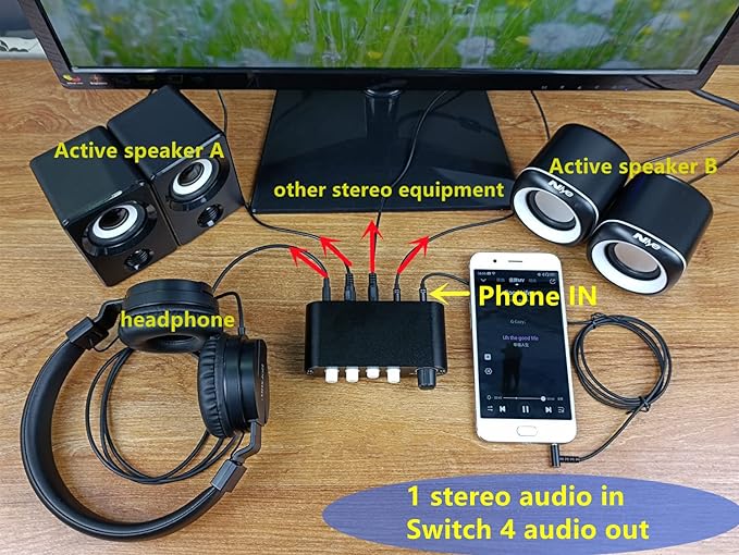 4-Way 3.5mm Stereo Audio Switch Input Signal Source Switcher Selector Splitter - Image 4