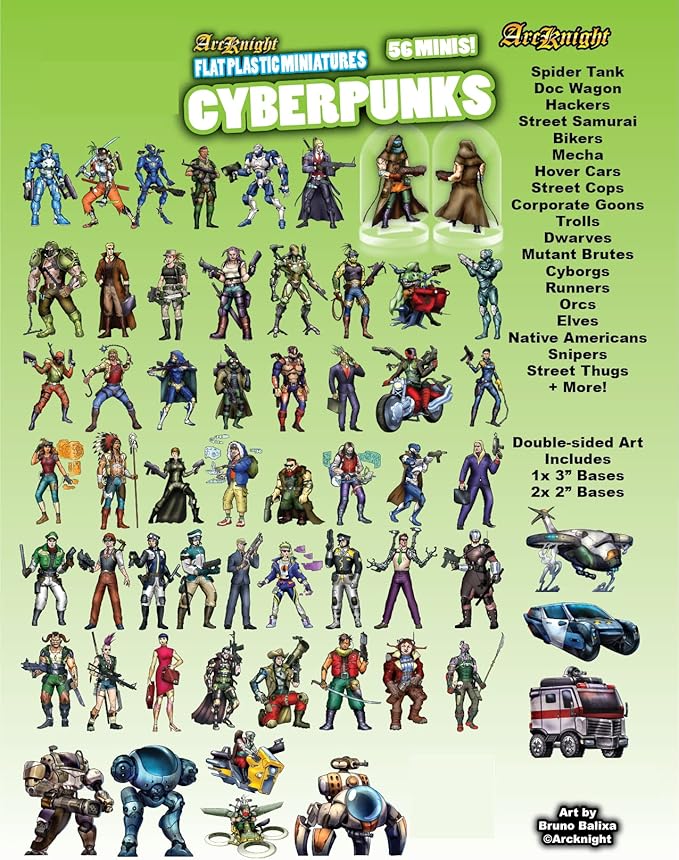 Arcknight Flat Plastic Miniatures: Cyberpunks; 56 Unique Sci-Fi-Themed Minis - Image 2