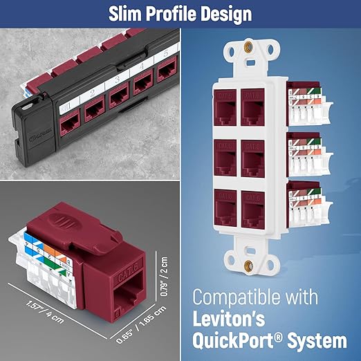 Everest 45° Angled RJ45 Cat6 Keystone Jacks 50-Pack in Red - Image 7