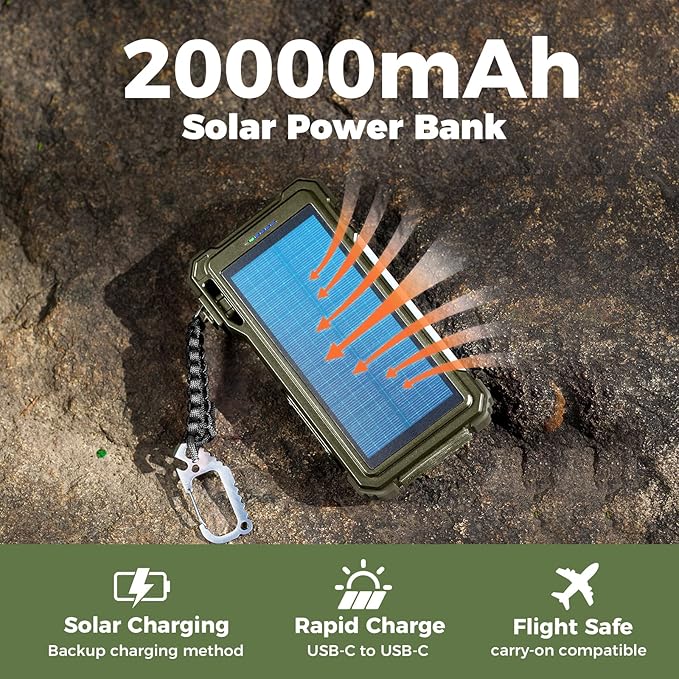 BLAVOR Solar Power Bank 20000mAh/74000mWh Built-in Cables, Wireless Charger - Image 3