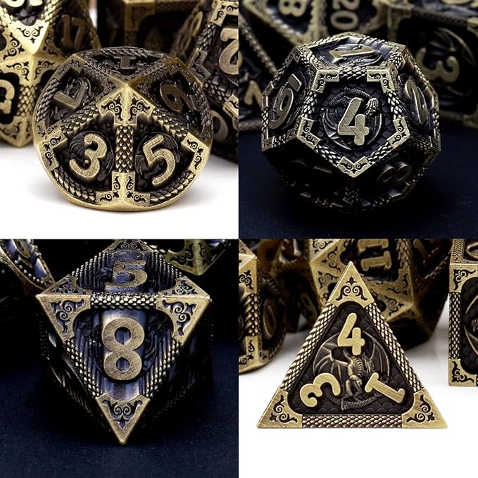 PJOY D&D Dice Set Dragon Metal DND Dice Set Antique Bronze - Image 2