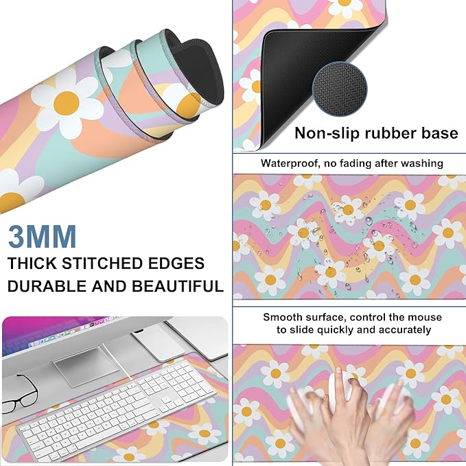 Large Mouse Pad Floral and Wavy Gaming Desk Pad Computer Keyboard Non-Slip - Image 2
