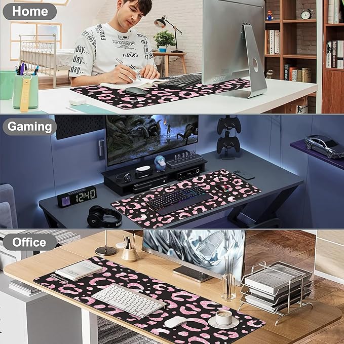 Mouse Pad, Large Rose Pink Leopard Printings Desk Mat, Extended Non-Slip Gaming - Image 7