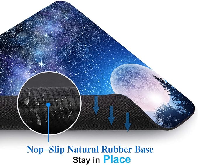 Beautiful Galaxy Nebula Mouse Pad, Full Moon in Night Forest Mouse Pad - Image 3