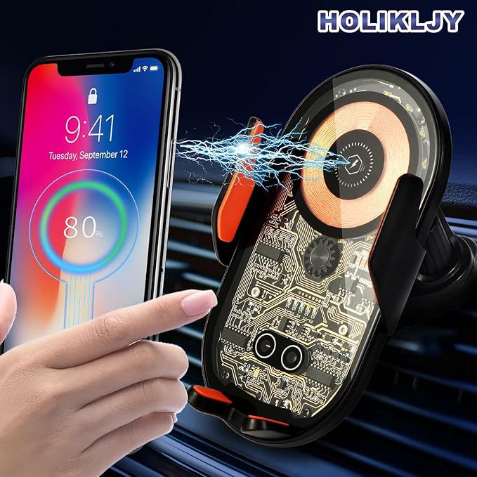 Car Phone Holder, Wireless Car Charger Air Vent Auto-Clamp Cell Phone Car Mount - Image 2