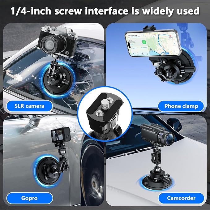 Camera Suction Cup Mount with Ball Head Magic Arm, 4.5" Metal Vacuum Suction - Image 4
