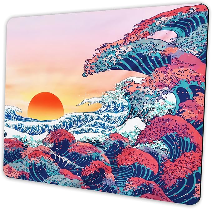Japanese Ukiyo-e Ocean Waves Mouse Pad Personalized Design, Non-Slip Surface by Shalysong